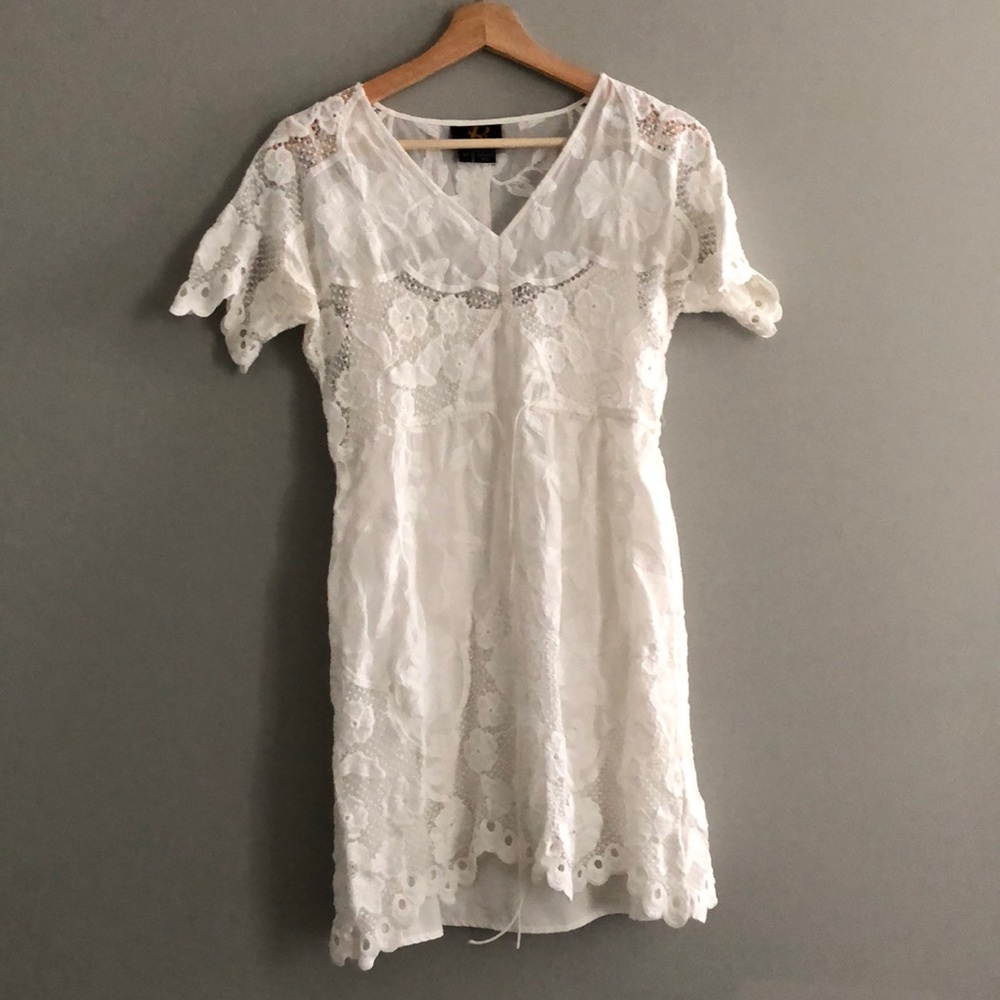 Cotton lace dress with drawstring waist